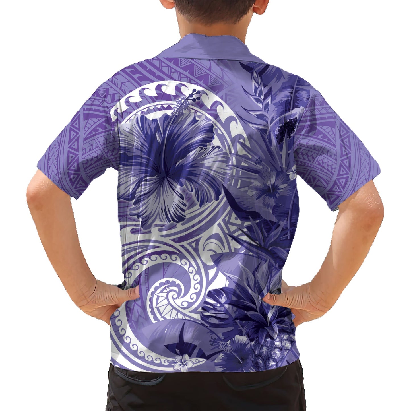 Polynesisches Hibiskusblüten-Tribal-Hawaii-Hemd, violett, LT9