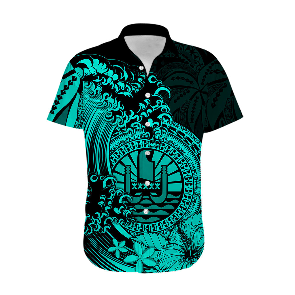 Polynesisches Tahiti Island Hawaiihemd Die Welle des Wassers - Türkis LT9