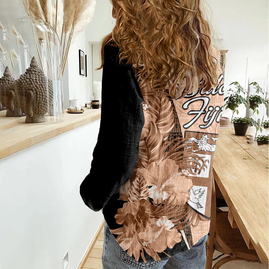 Bula Fiji Vintage Fidschi Masi Muster Frauen Casual Shirt Pfirsich Flaum Unikat LT9