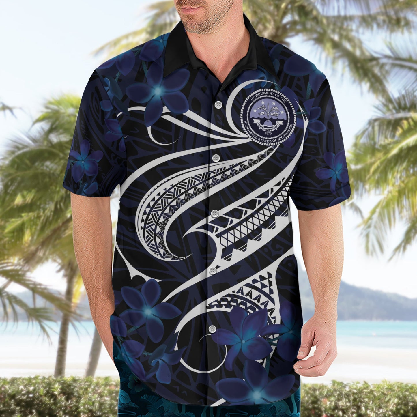 Hawaiihemd zum Verfassungstag von Mikronesien seit 1979 mit polynesischem Hibiskusmuster LT9