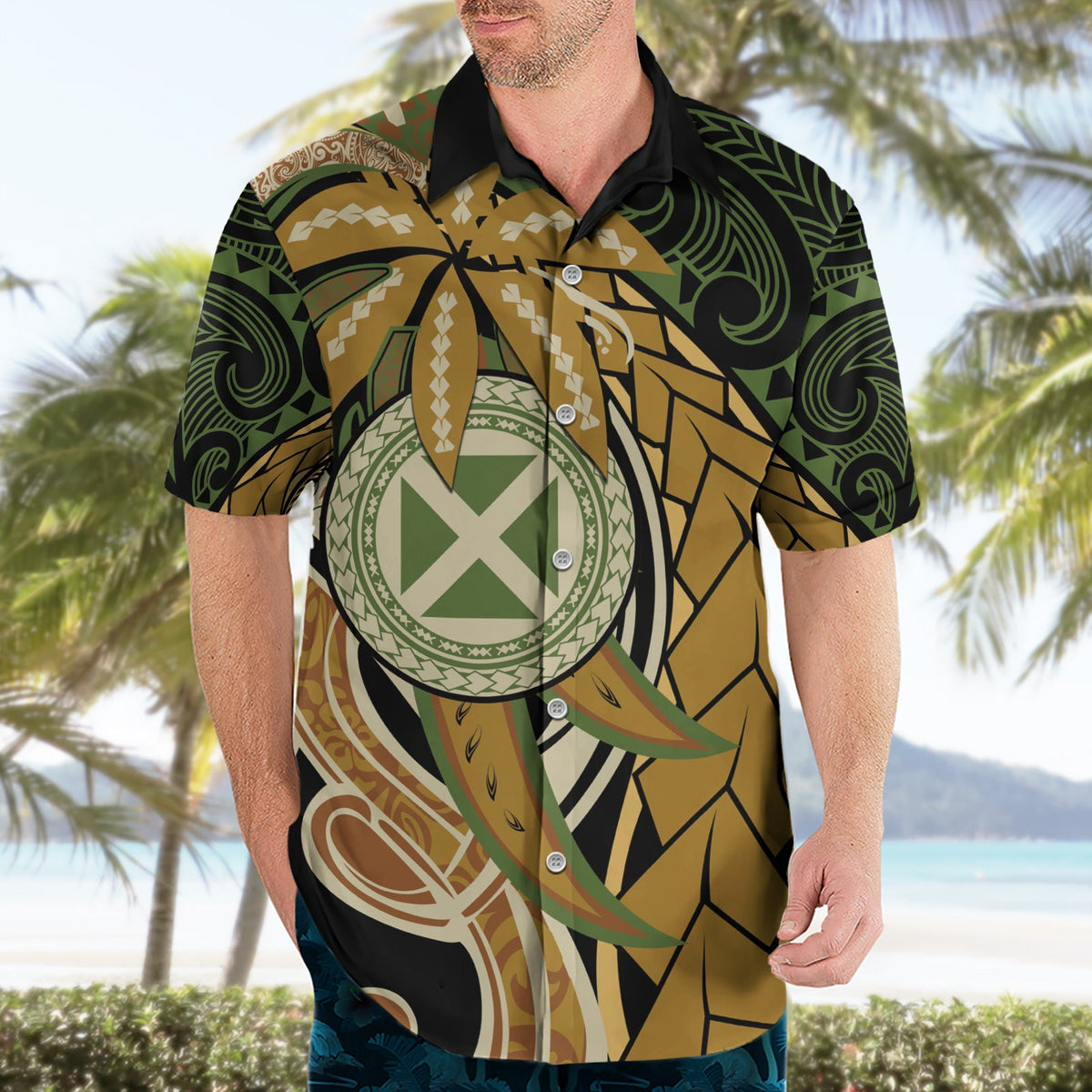 Wallis und Futuna Tag des Sieges Hawaiihemd seit 1945 mit polynesischem Platin-Blumen-Tribal LT9