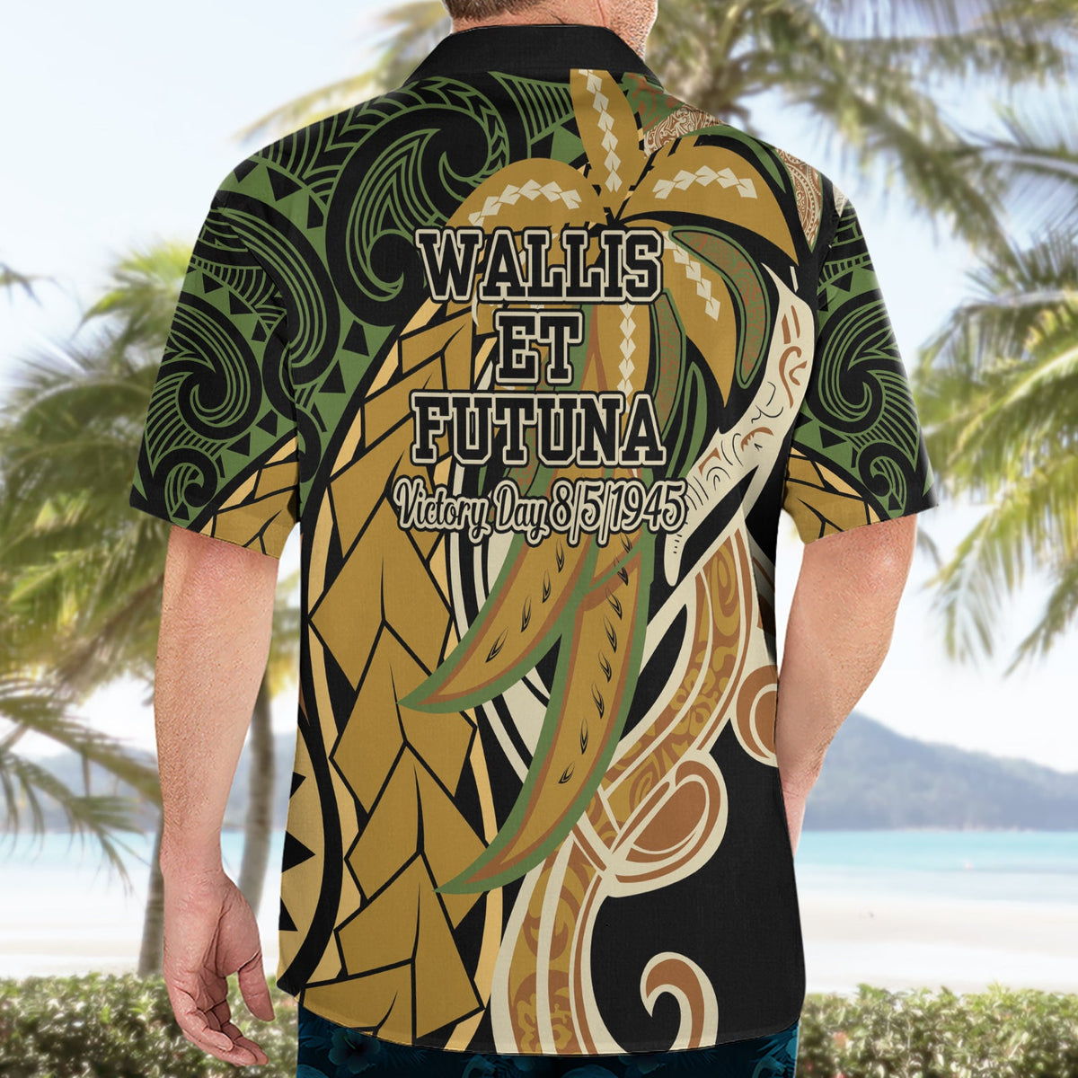 Wallis und Futuna Tag des Sieges Hawaiihemd seit 1945 mit polynesischem Platin-Blumen-Tribal LT9