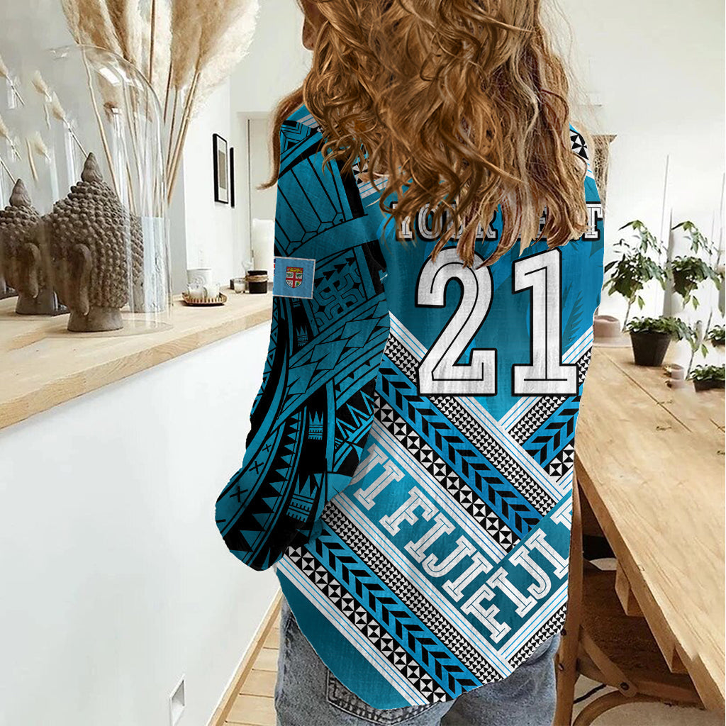 Benutzerdefinierte Fiji Rugby Frauen Casual Shirt Fidschi Krieger mit polynesischen Tribal Tattoos LT9