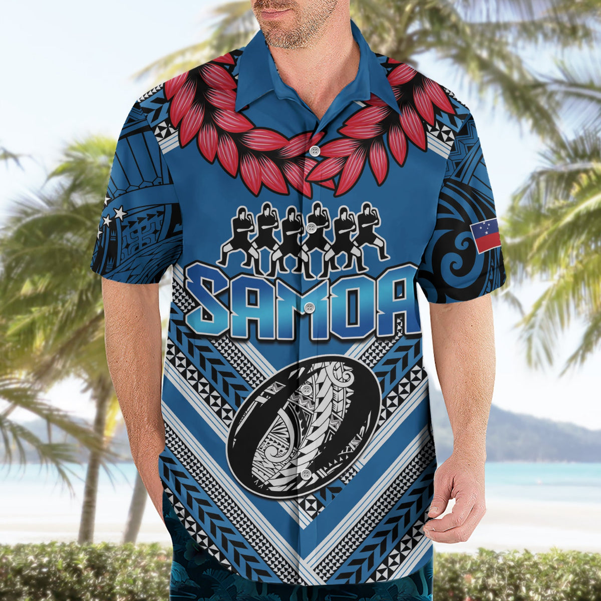 Benutzerdefinierte Manuma Samoa Rugby Hawaiian Shirt Ula fala Samoan Siva Tau Tribal LT9