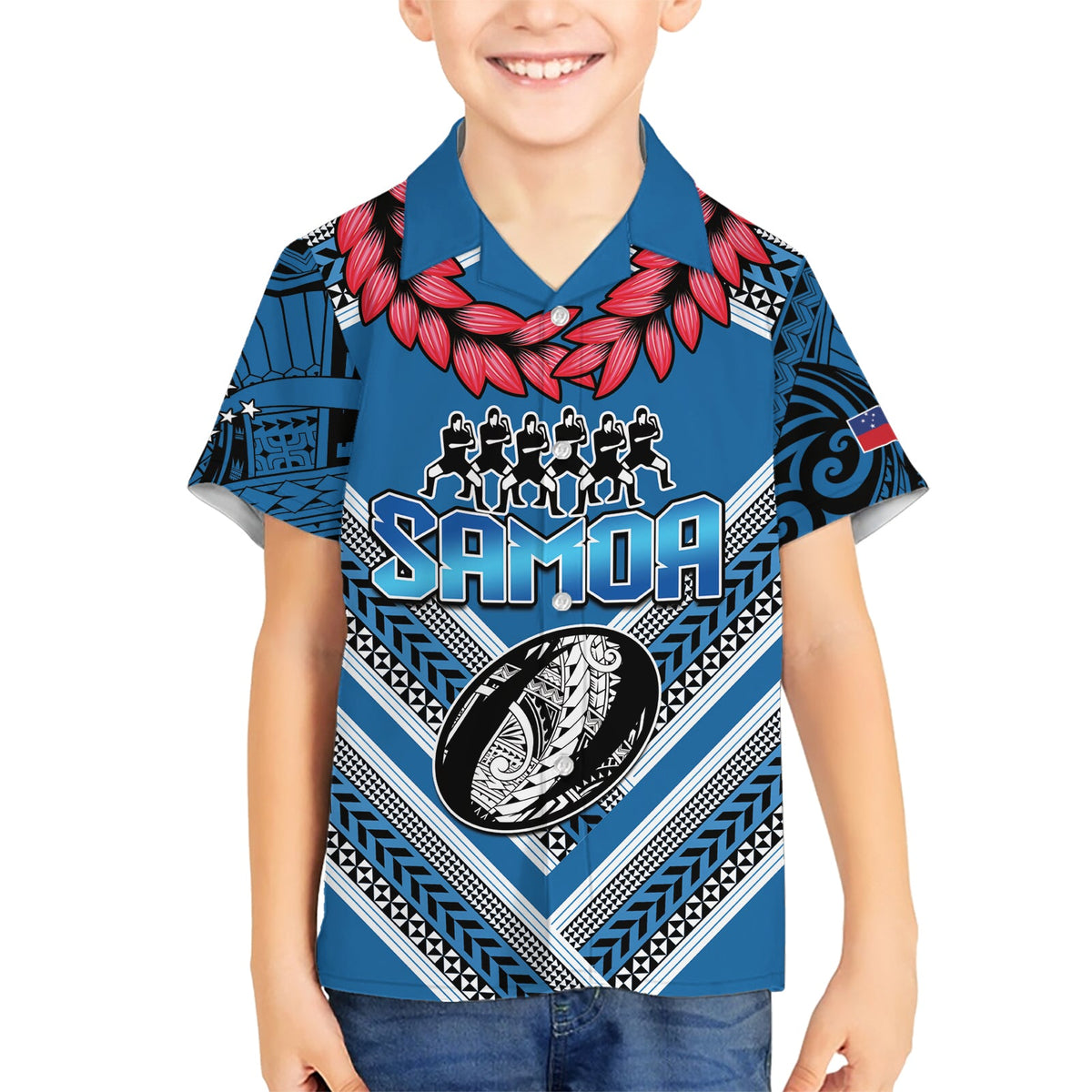 Benutzerdefinierte Manuma Samoa Rugby Hawaiian Shirt Ula fala Samoan Siva Tau Tribal LT9