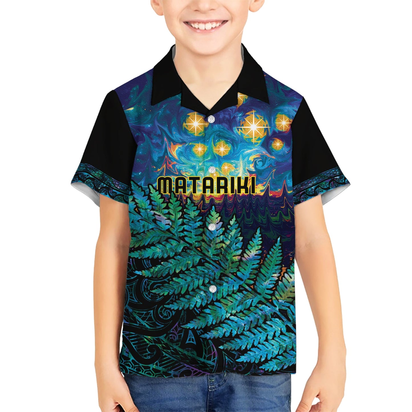Matariki Te Tau Hou Maori Hawaiihemd Neuseeland Silberfarn Nacht Sternenhimmel LT9