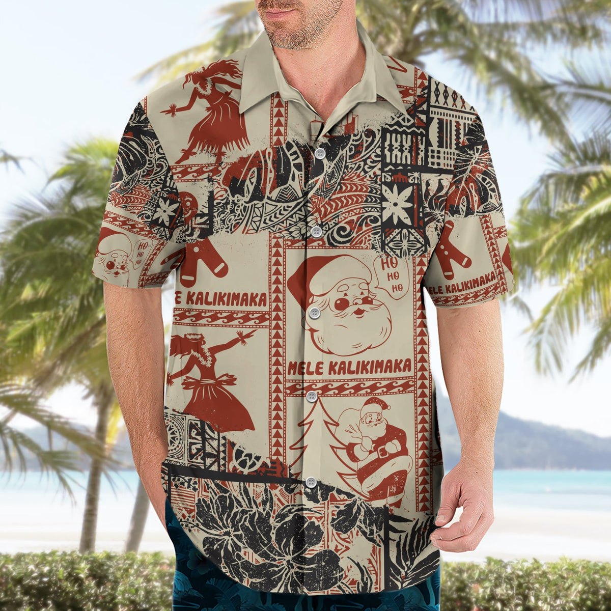 Aloha Hawaii Weihnachten Hawaiihemd Mele Kalikimaka Tapa Tribal Retro Style LT9