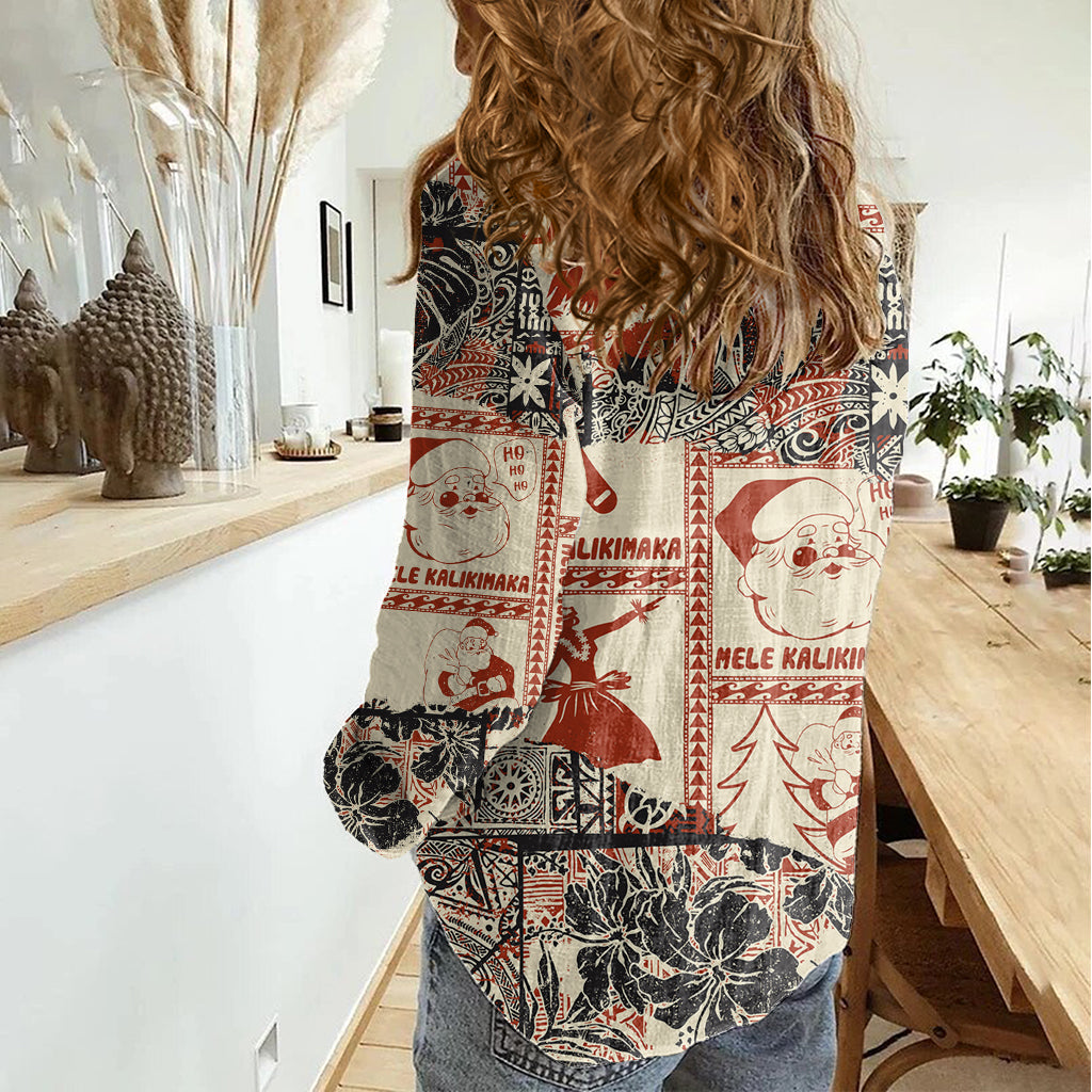 Aloha Hawaii Weihnachten Damen Freizeithemd Mele Kalikimaka Tapa Tribal Retro Style LT9