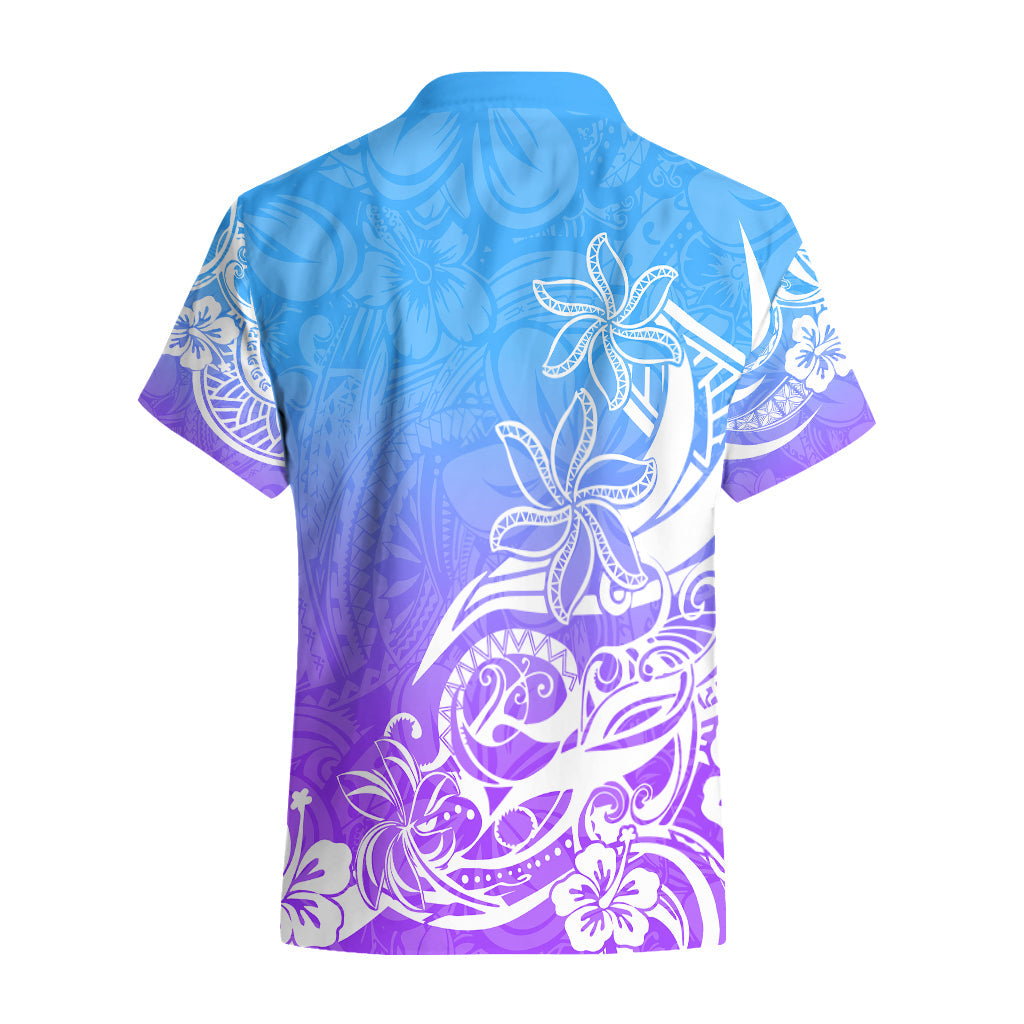 Polynesisches Sonnenuntergang Plumeria Hawaiihemd Pacific Island Tribal Blue Style LT9