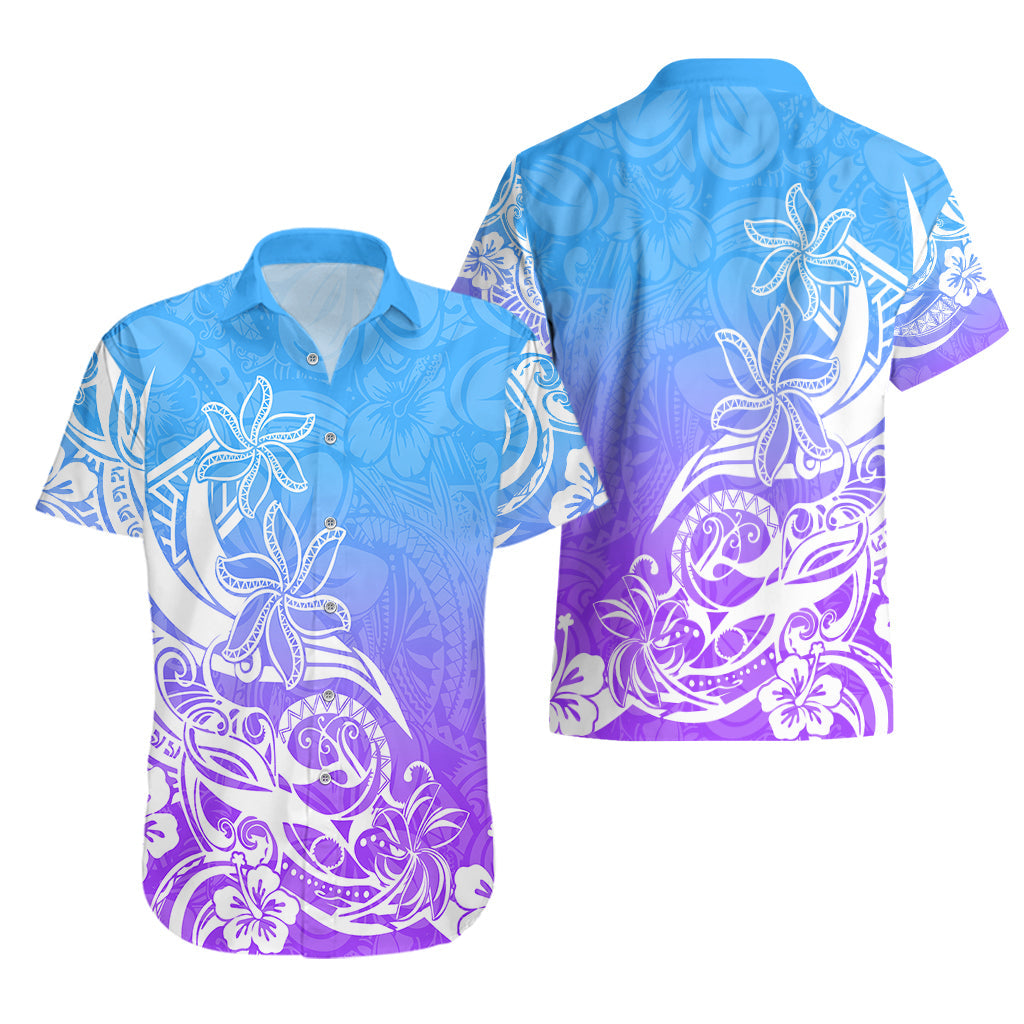 Polynesisches Sonnenuntergang Plumeria Hawaiihemd Pacific Island Tribal Blue Style LT9