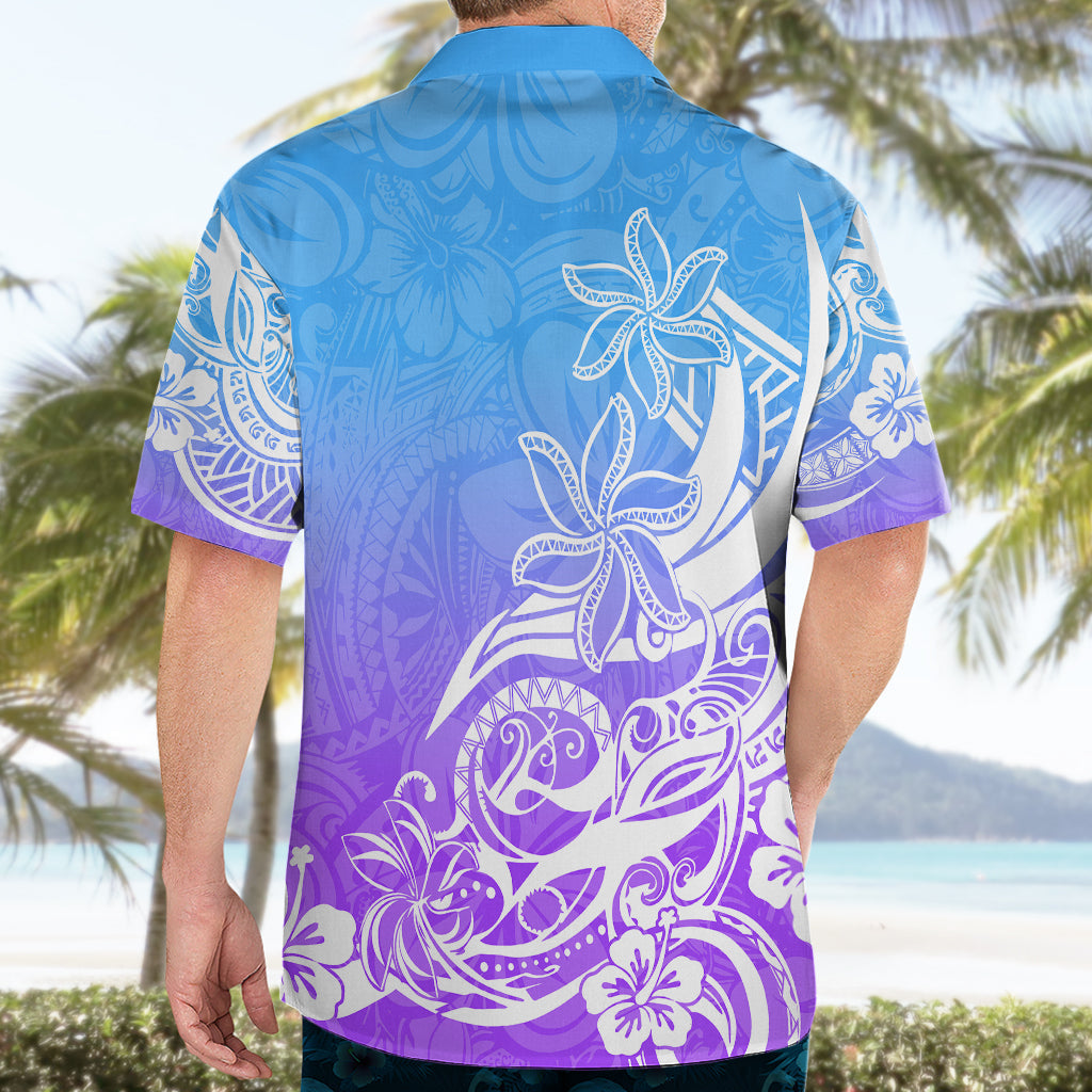 Polynesisches Sonnenuntergang Plumeria Hawaiihemd Pacific Island Tribal Blue Style LT9