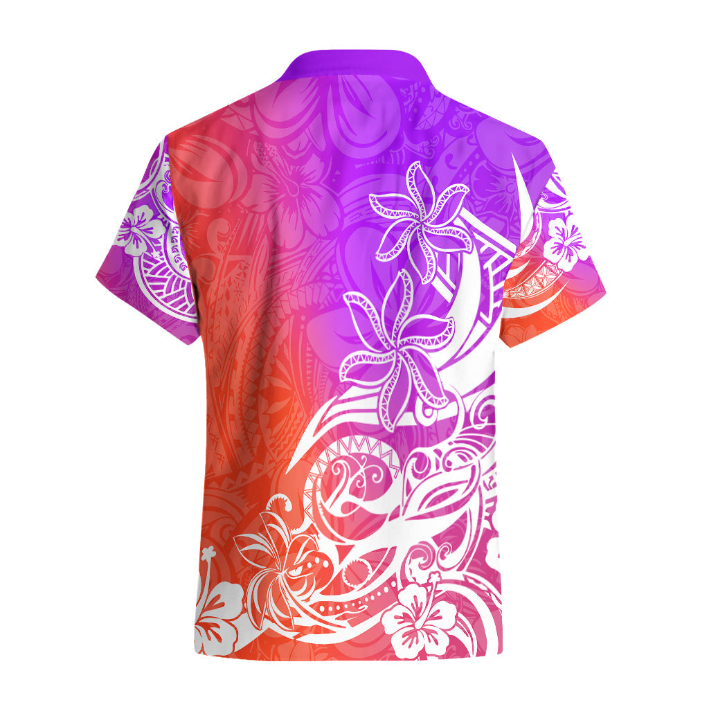 Polynesisches Sonnenuntergang Plumeria Hawaiihemd Pacific Island Tribal Lila Stil LT9