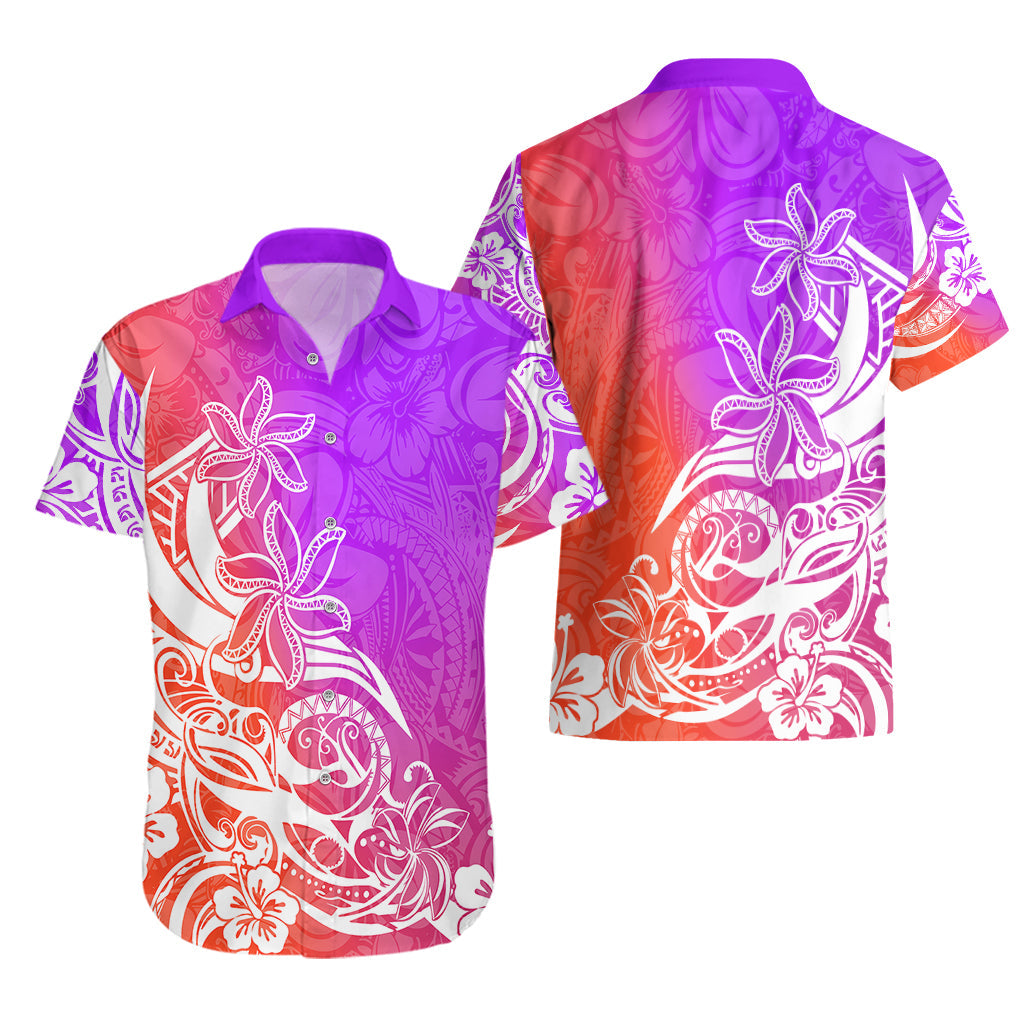 Polynesisches Sonnenuntergang Plumeria Hawaiihemd Pacific Island Tribal Lila Stil LT9
