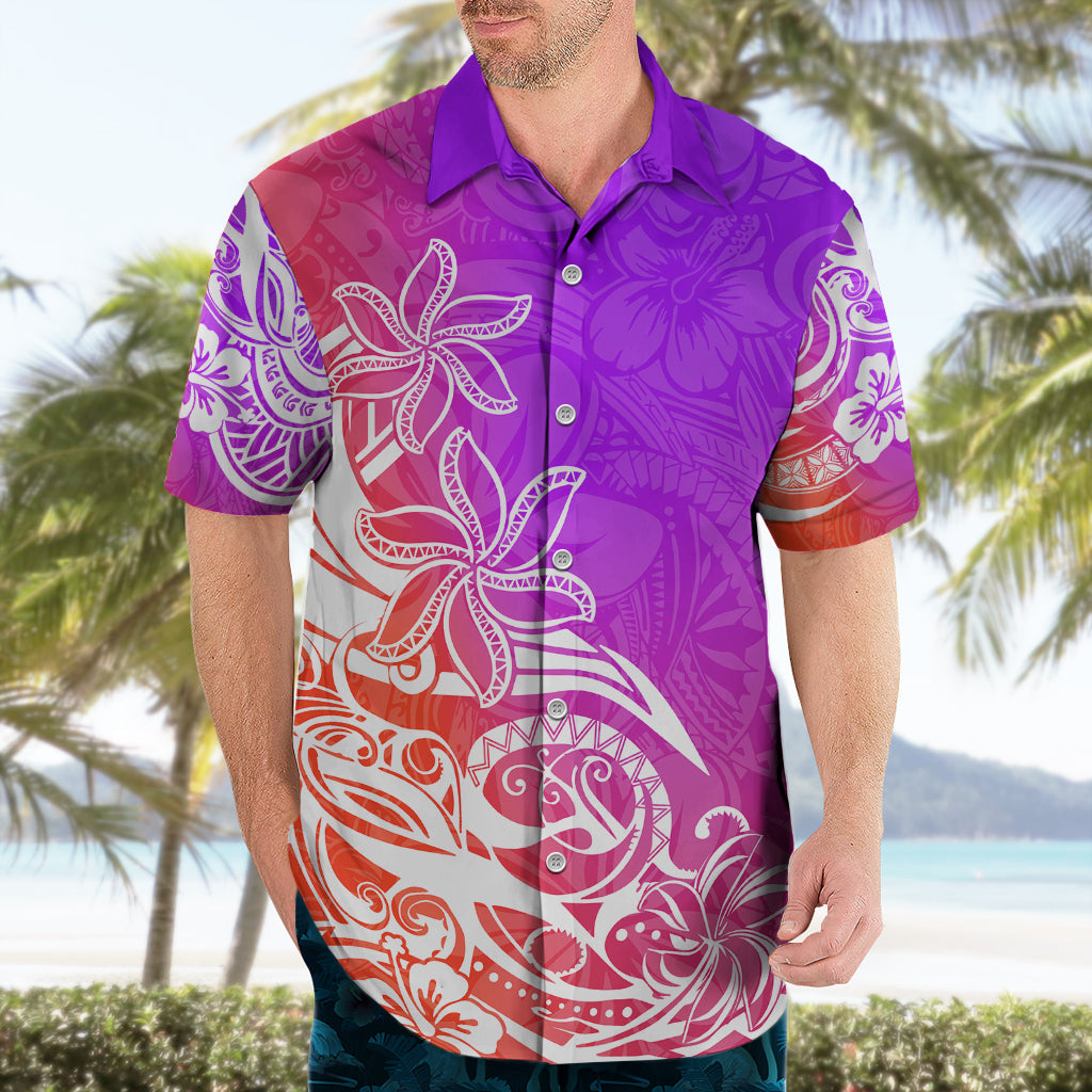 Polynesisches Sonnenuntergang Plumeria Hawaiihemd Pacific Island Tribal Lila Stil LT9