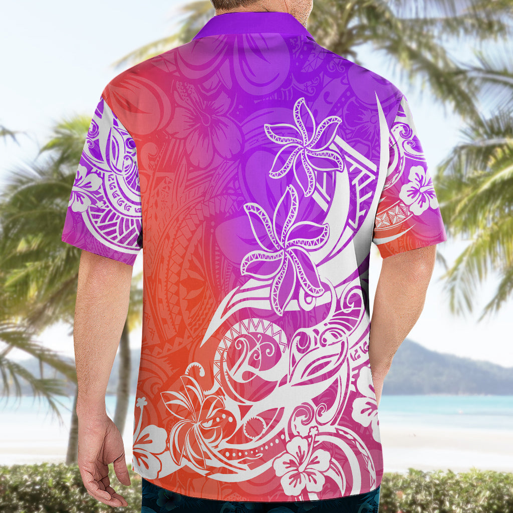 Polynesisches Sonnenuntergang Plumeria Hawaiihemd Pacific Island Tribal Lila Stil LT9