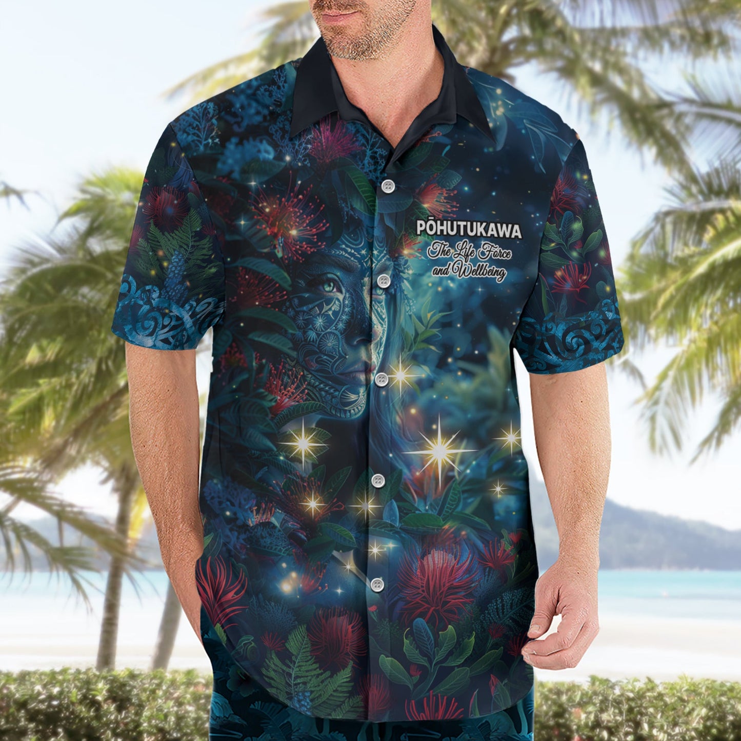 Neuseeland Matariki Pohutukawa Hawaiihemd Te Mauri te Ora LT9