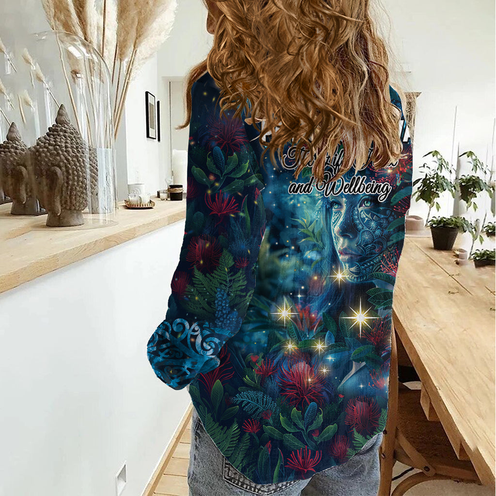 Neuseeland Matariki Pohutukawa Frauen Casual Shirt Te Mauri te Ora LT9