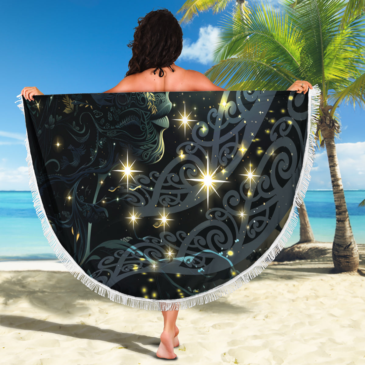 Polynesia Paisley Stranddecke Mix Weiß Polynesianisches Muster LT05