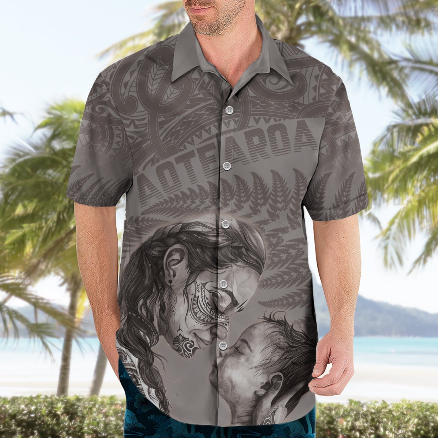 Neuseeländisches Muttertag Hawaiihemd Maori Mo Toku Mama Silver Fern LT9
