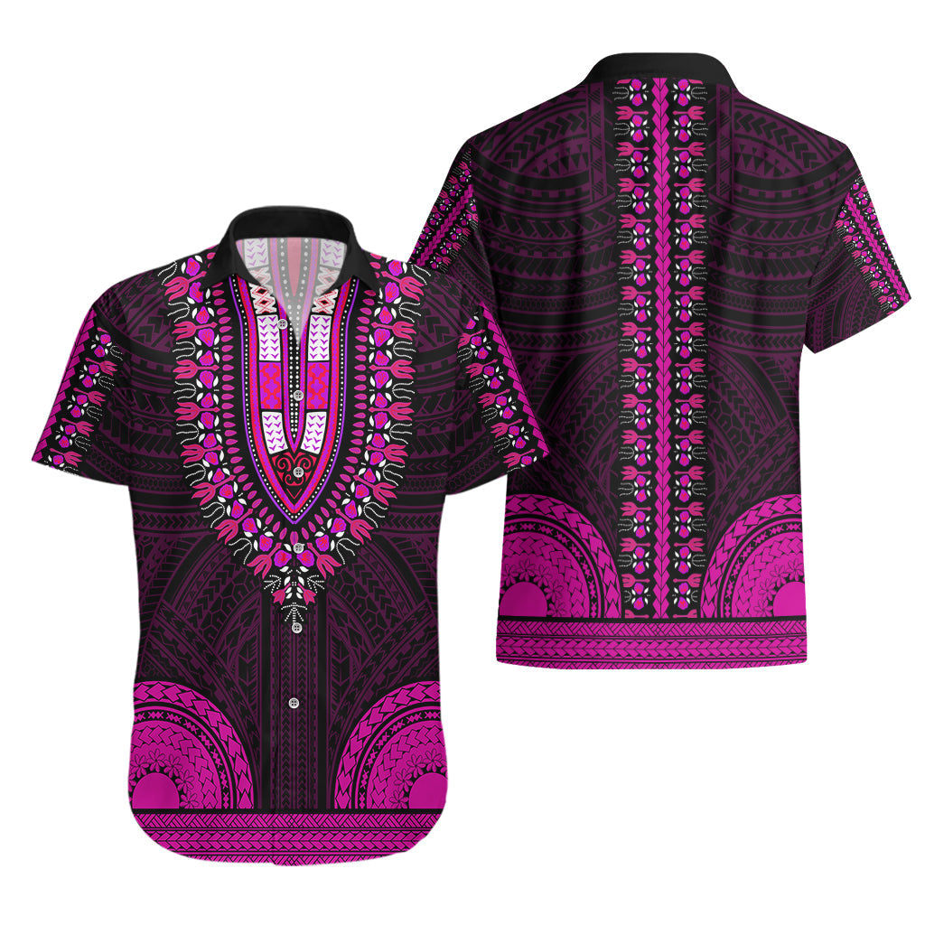 Afrikanisches Dashiki-Hawaii-Hemd mit polynesischem Muster - Rosa LT9