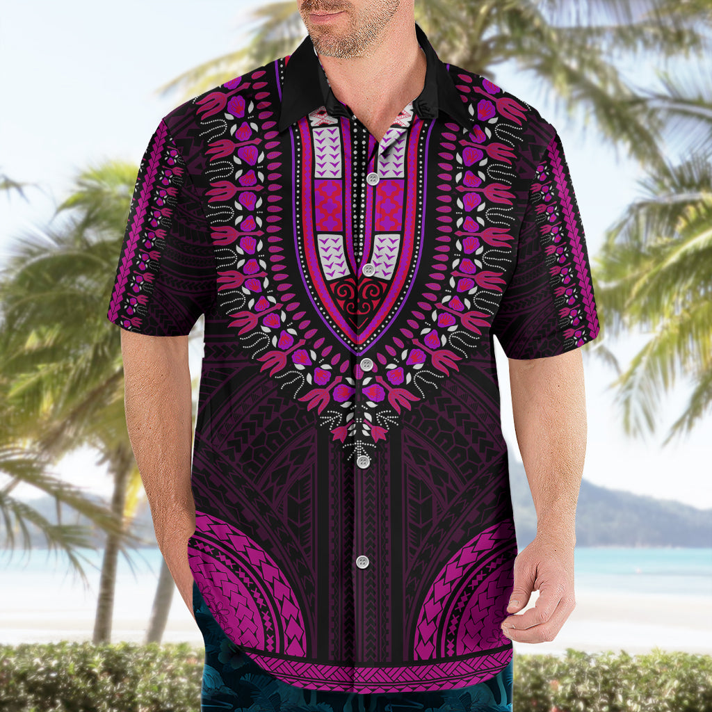 Afrikanisches Dashiki-Hawaii-Hemd mit polynesischem Muster - Rosa LT9