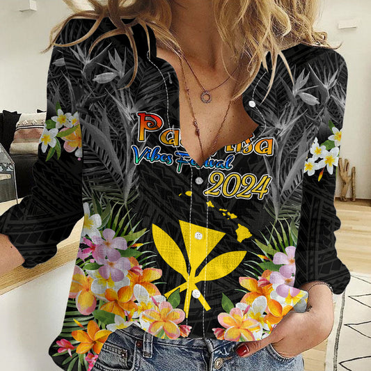 Pasifika Vibes Festival 2024 Women Casual Shirt Kanaka Maoli With Hawaiian Islands LT9 Female Black - Polynesian Pride