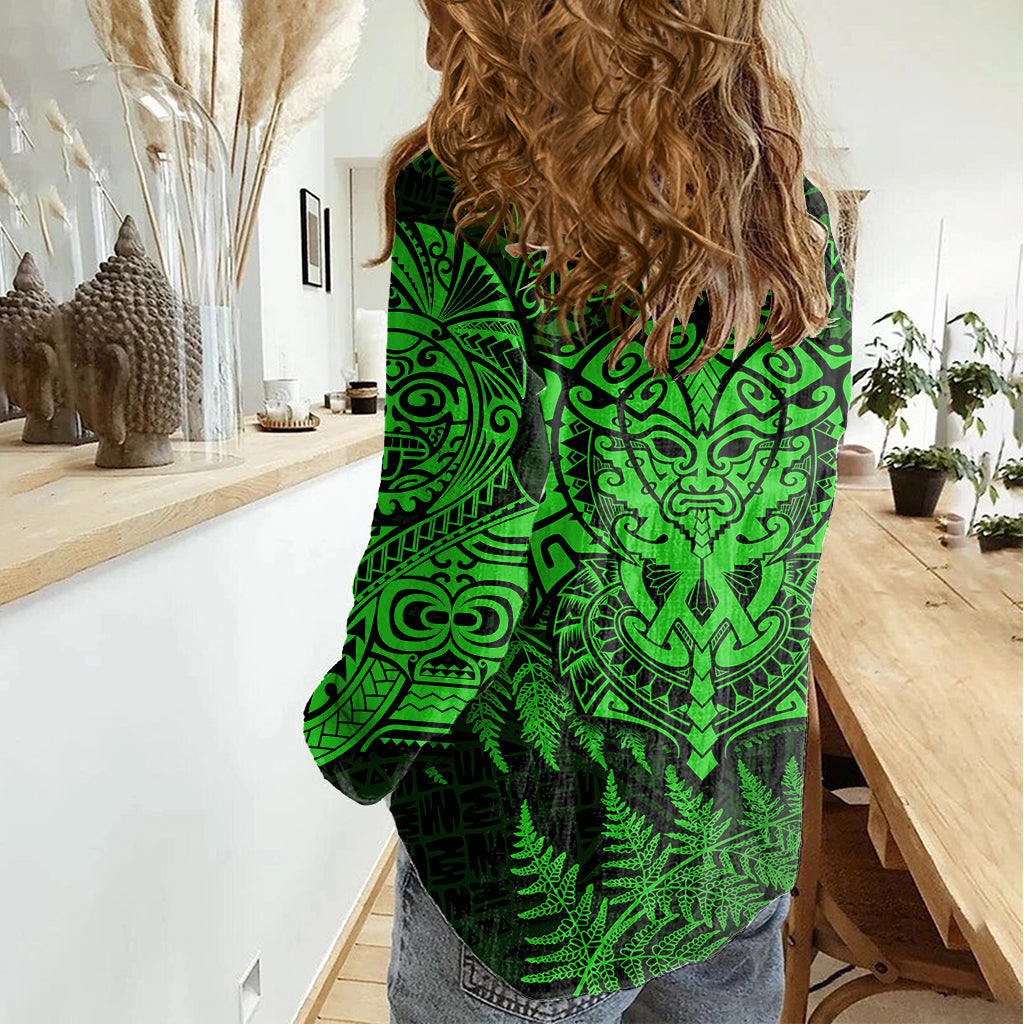 Neuseeland Rugby Damen Freizeitshirt Silver Fern All Black Mix Ta Moko Grün Style LT9