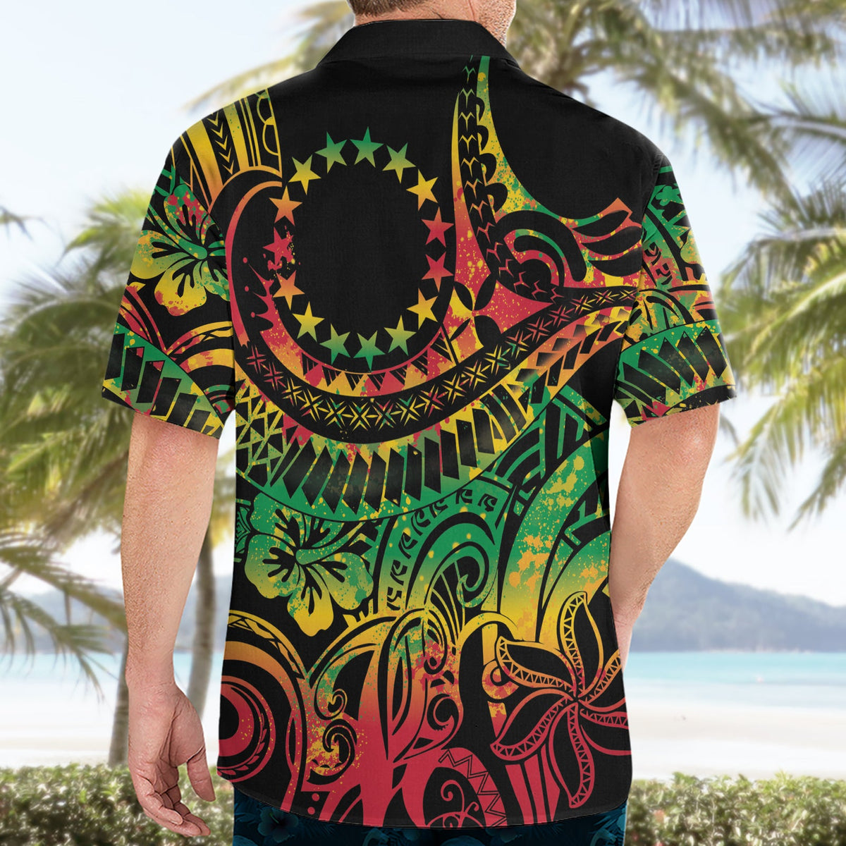 Cook Islands 15 Sterne Hawaiihemd Kuki Airani Polynesisches Tribal Wave Tattoo LT9