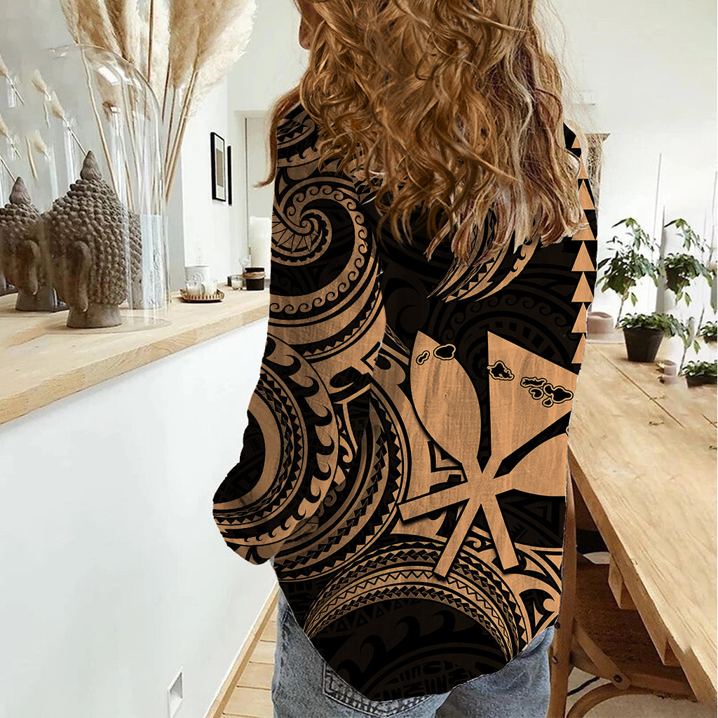 King Kamehameha Day Hawaii Damen Freizeithemd Paradise of the Pacific Tribal Kakau mit Kanaka Maoli - Nude LT9