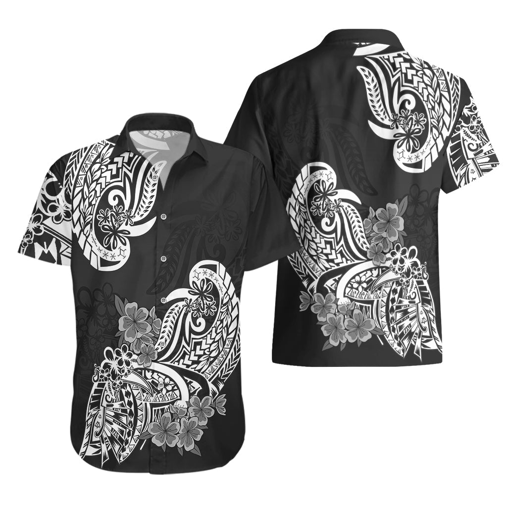 Polynesisches Hawaiihemd Pacific Flower Mix Floral Tribal Tattoo Black Vibe LT9