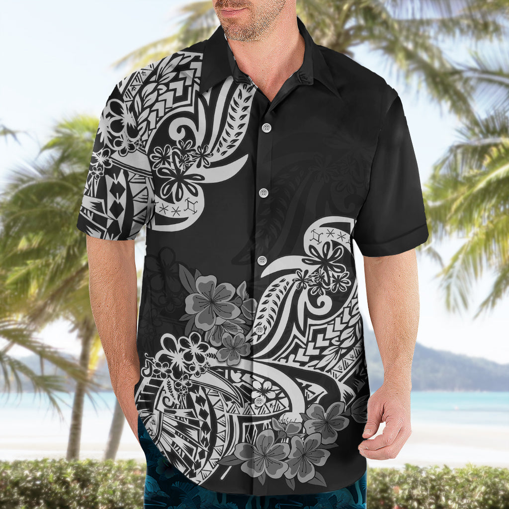Polynesisches Hawaiihemd Pacific Flower Mix Floral Tribal Tattoo Black Vibe LT9