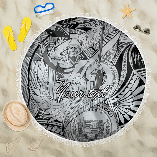 Personalised Aloha King Kamehameha Spirits Beach Blanket Grey Special
