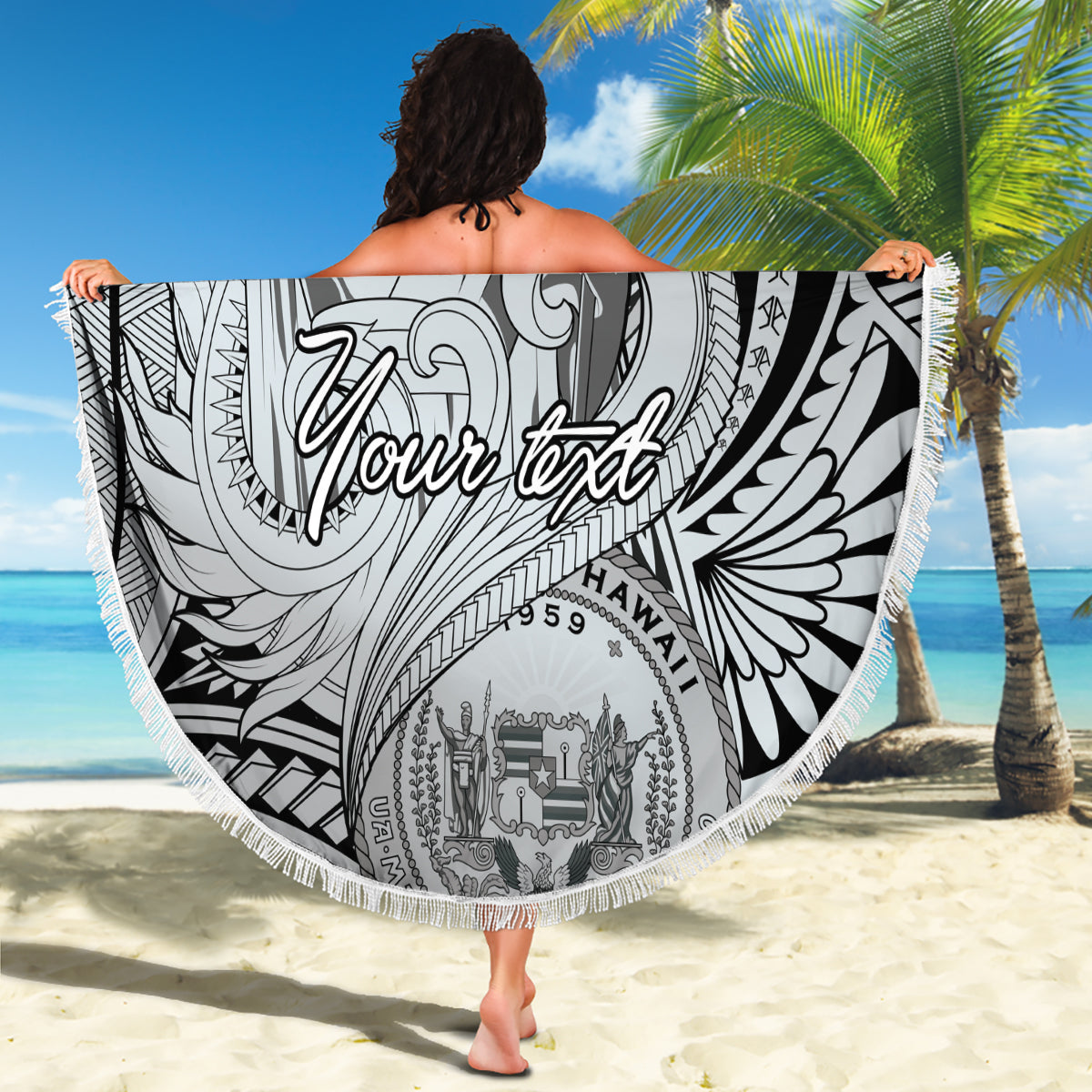 Stranddecke zum Muttertag Polynesia Vintage Hibiscus - Schwarz LT7
