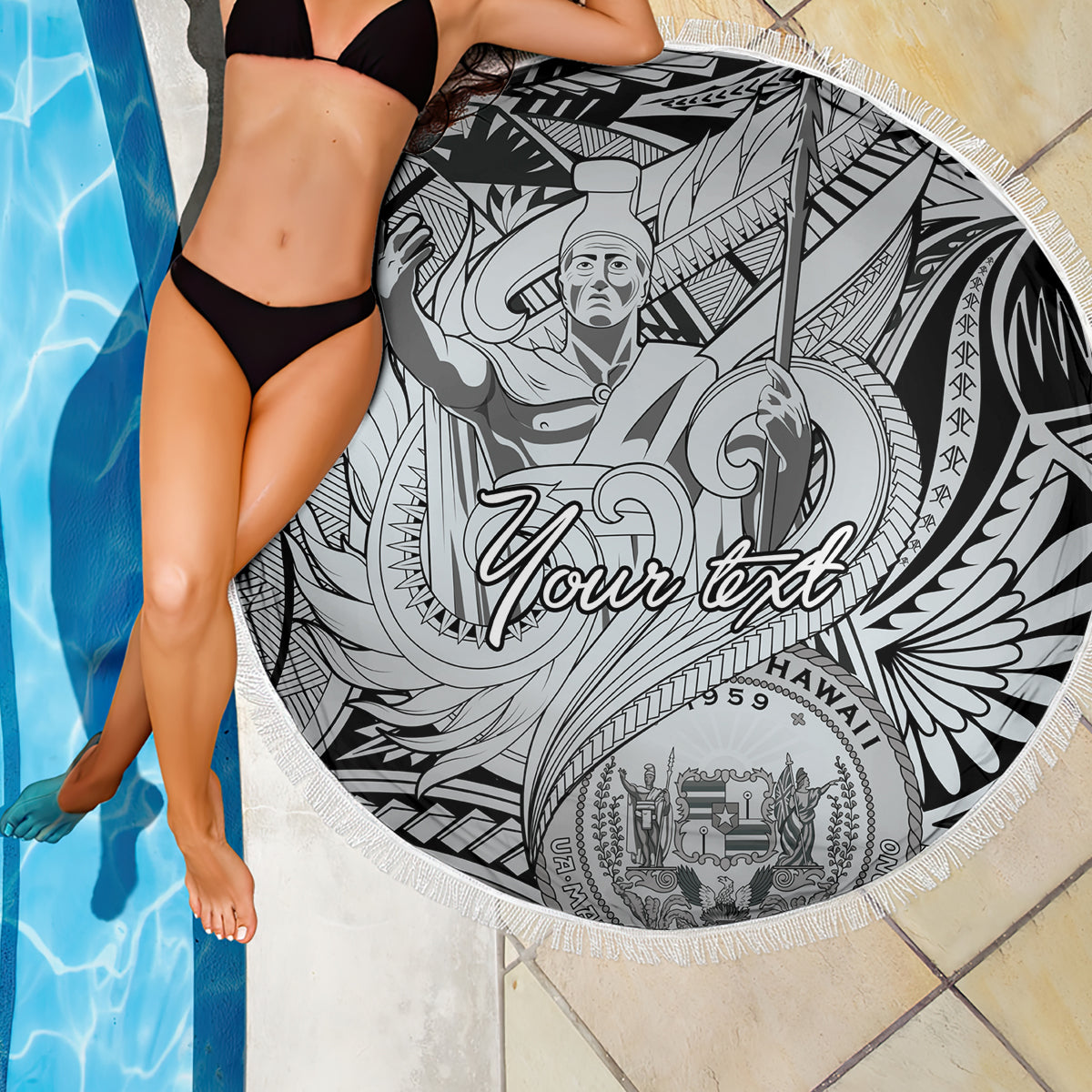 Stranddecke zum Muttertag Polynesia Vintage Hibiscus - Schwarz LT7