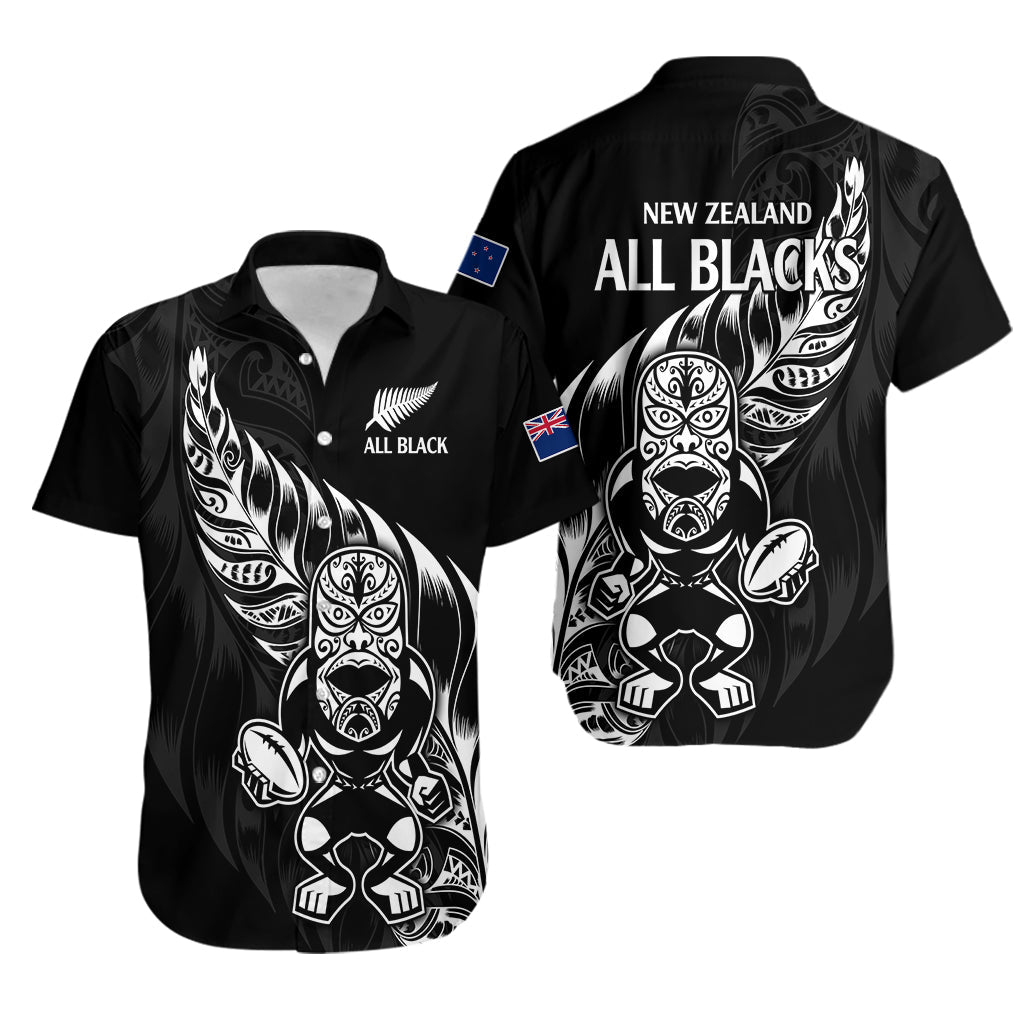 Neuseeland komplett schwarzes Rugby-Hawaii-Shirt LT9