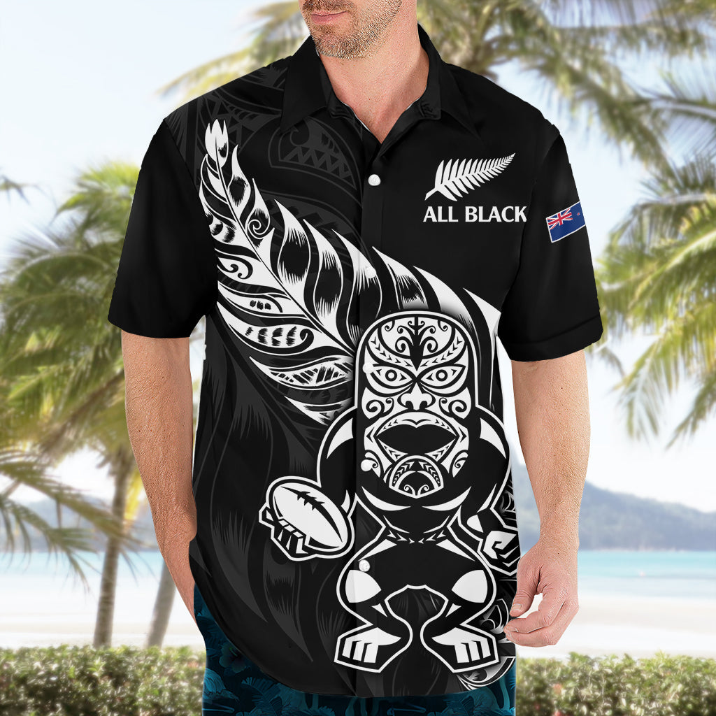 Neuseeland komplett schwarzes Rugby-Hawaii-Shirt LT9