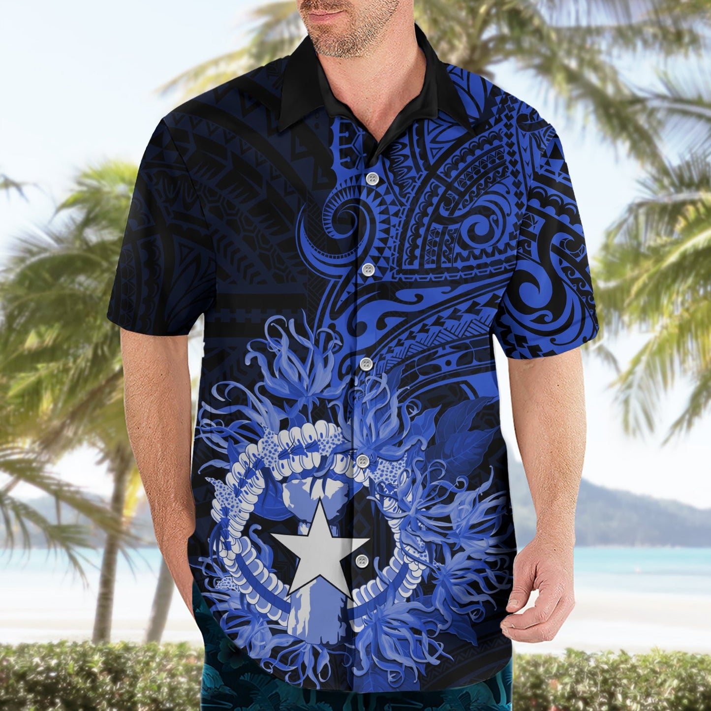 Nördliche Marianen Ylang-Ylang Mwarmwar Hawaiihemd Polynesian Blue Style LT9