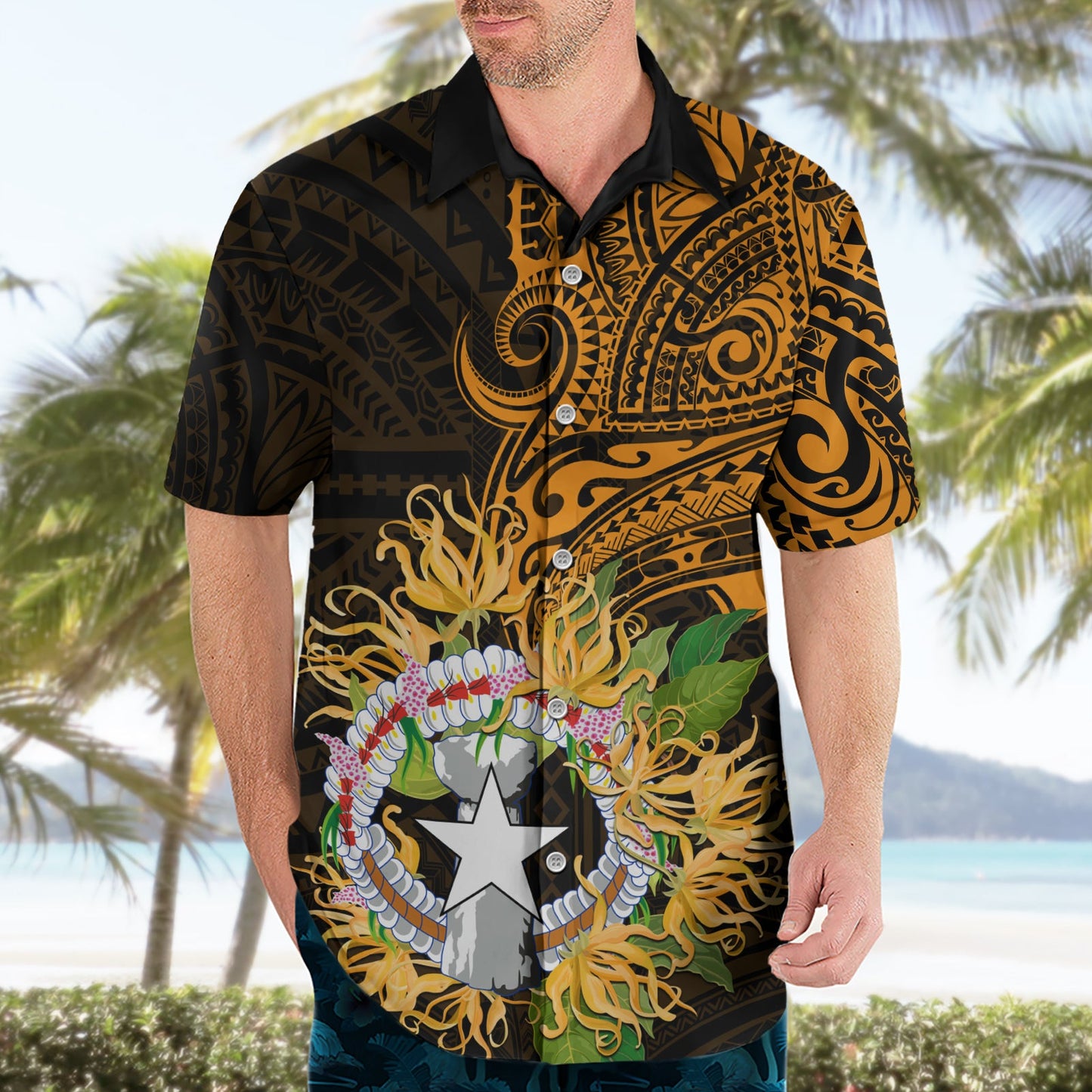 Nördliche Marianen Ylang-Ylang Mwarmwar Hawaiihemd Polynesian Gold Style LT9