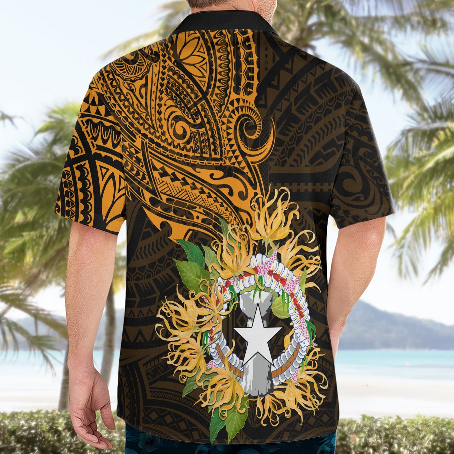 Nördliche Marianen Ylang-Ylang Mwarmwar Hawaiihemd Polynesian Gold Style LT9