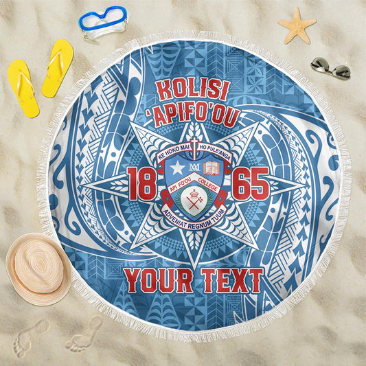 Personalised Tonga Apifo'ou College Beach Blanket Since 1865 Special Kupesi Pattern