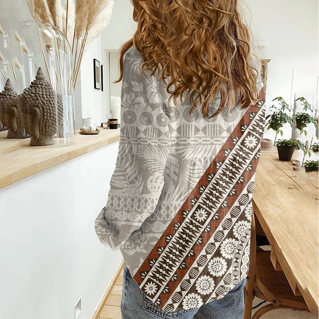 Bula Fiji Damen Freizeithemd Fidschi Masi Tapa Tuch Vintage Vibes LT14