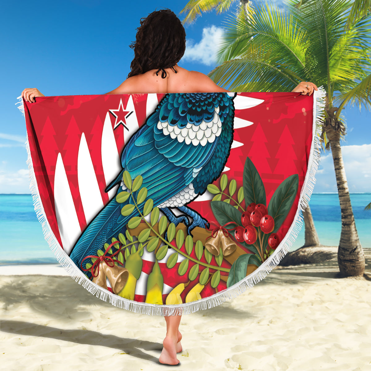 Tonga Unabhängigkeitstag Stranddecke Tongatapu Löwe Ngatu Motive Schwarz Ver. LT7
