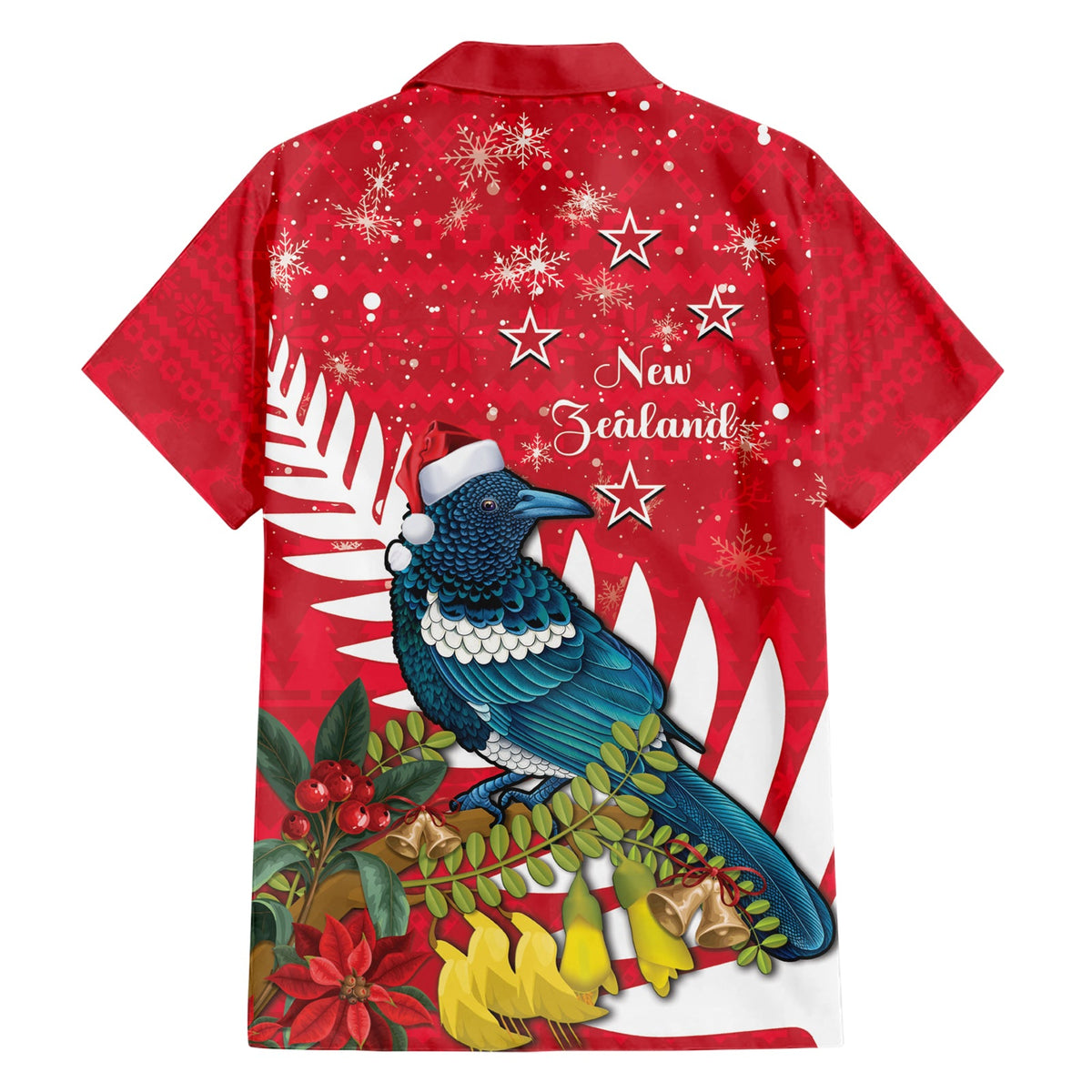Neuseeland Weihnachten im Juli Hawaiihemd Tui Vogel mit Kowhai Meri Kirihimete LT14