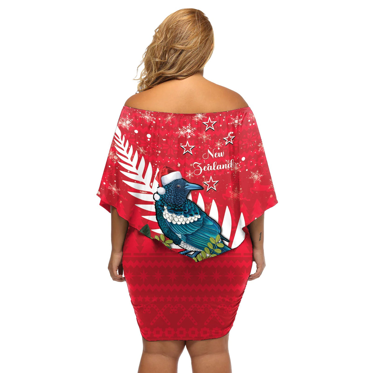 Neuseeland Weihnachten im Juli Off Shoulder Kurzes blumen kleid Tui Bird mit Kowhai Meri Kirihimete LT14