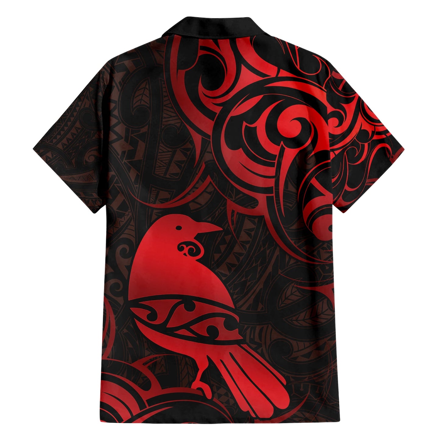 Hawaiihemd mit neuseeländischem Tui-Vogel-Muster, Aotearoa, Maori-Muster – Rot LT14
