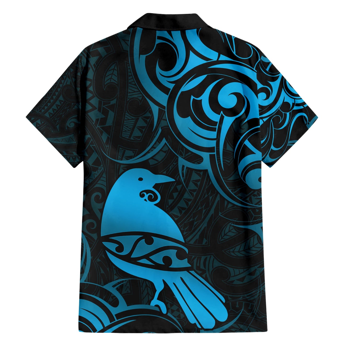 Hawaiihemd mit neuseeländischem Tui-Vogel-Muster, Aotearoa, Maori-Muster – Blau LT14