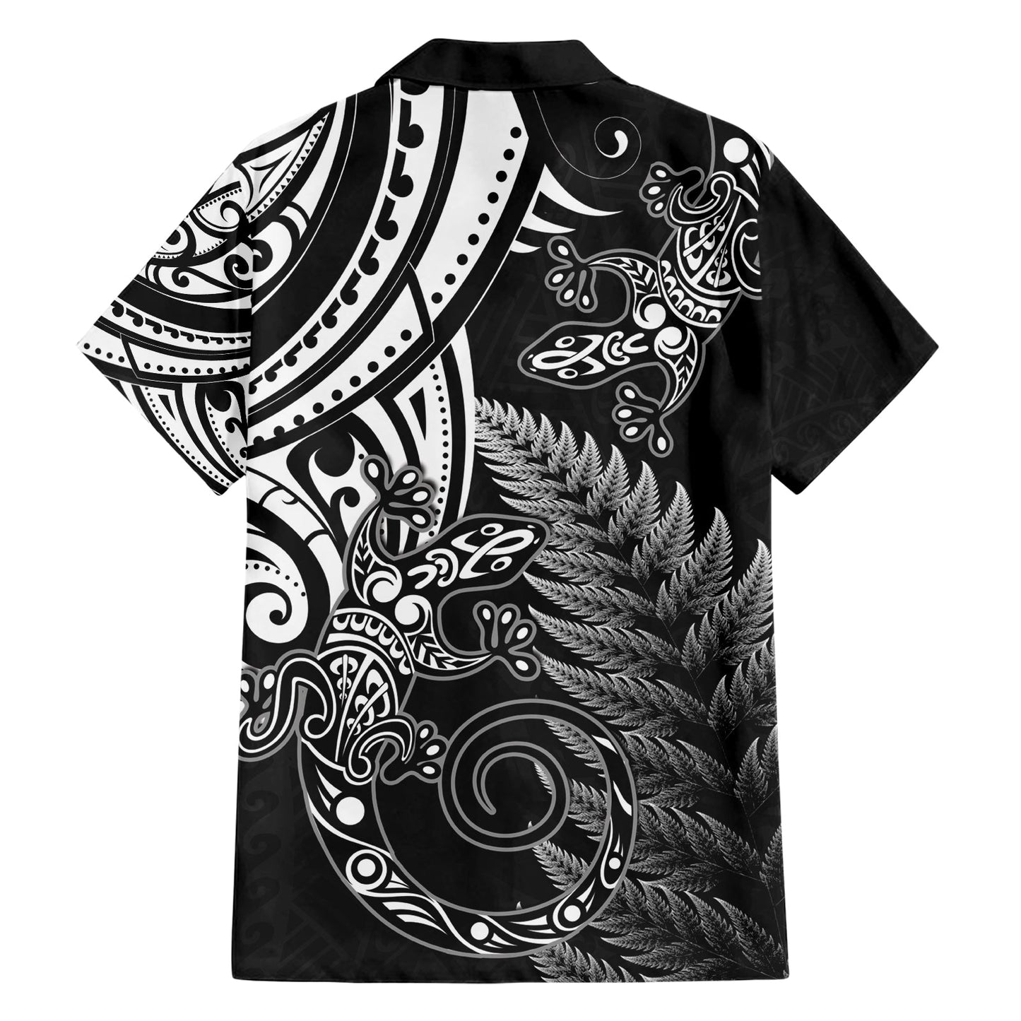Neuseeland Eidechse Hawaiihemd Silber Farn Aotearoa Maori LT14