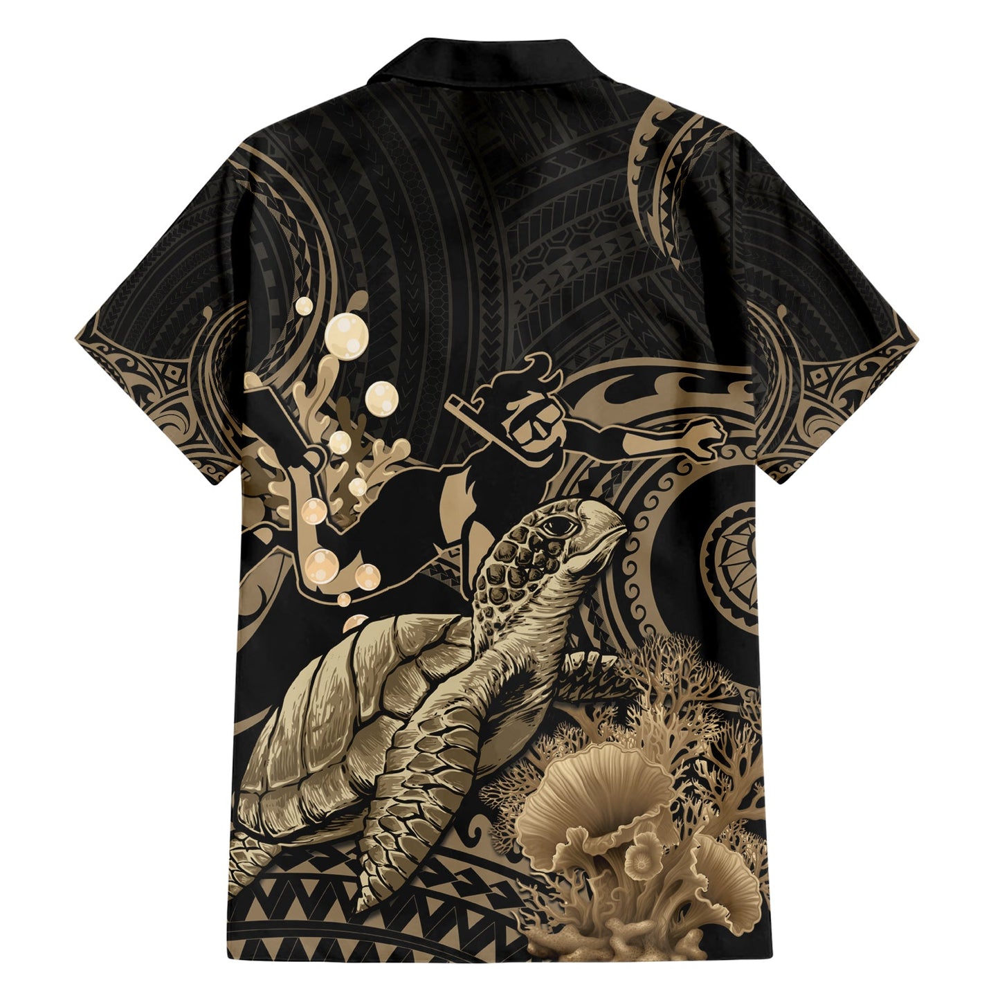 Gold Aloha Hawaii Hawaiihemd Schnorcheln mit Meeresschildkröte polynesisches Muster LT14