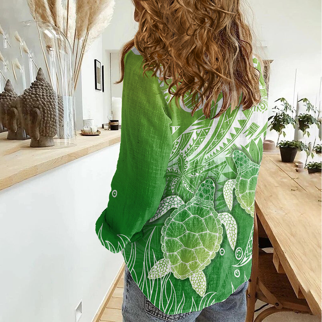 Polynesia Sea Turtle Damen Freizeithemd Happy Valentine Day Polynesian - Grün LT14