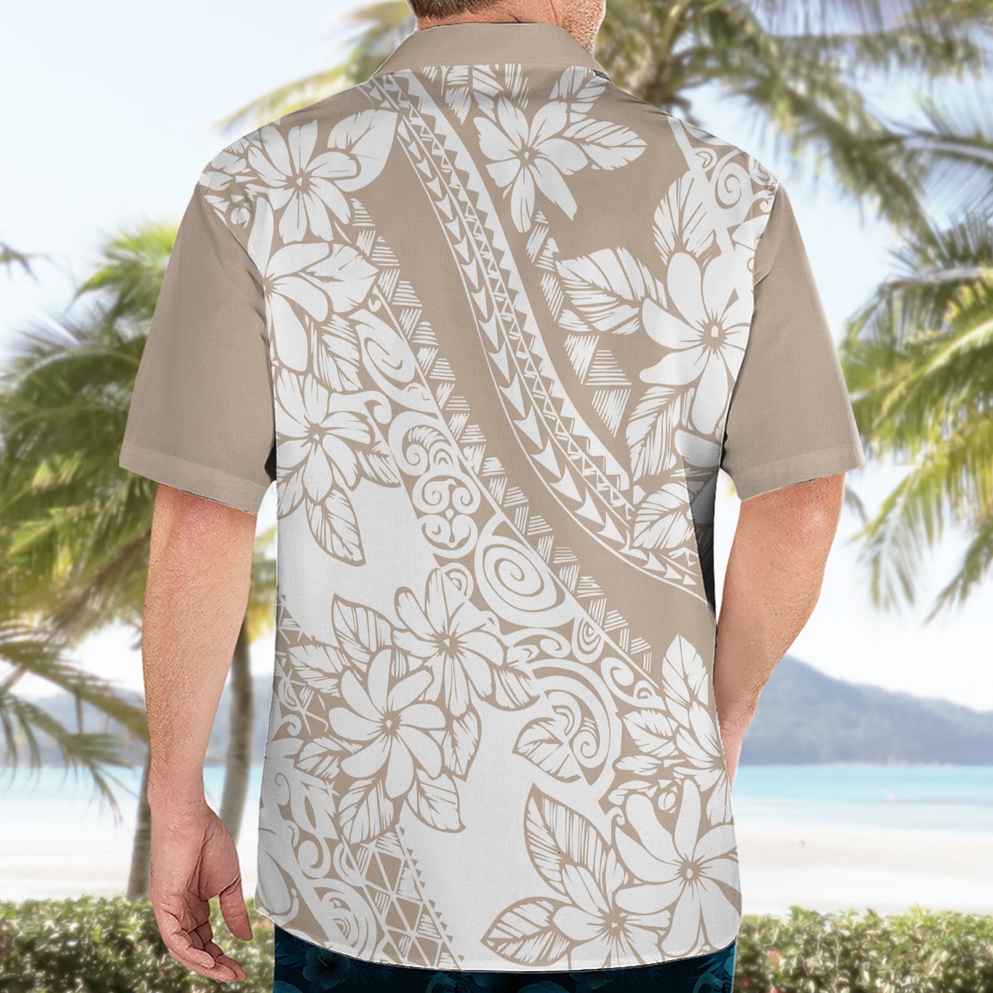 Polynesien Hawaiihemd Polynesische Tropische Blumen Beige Pastell Vibes LT14
